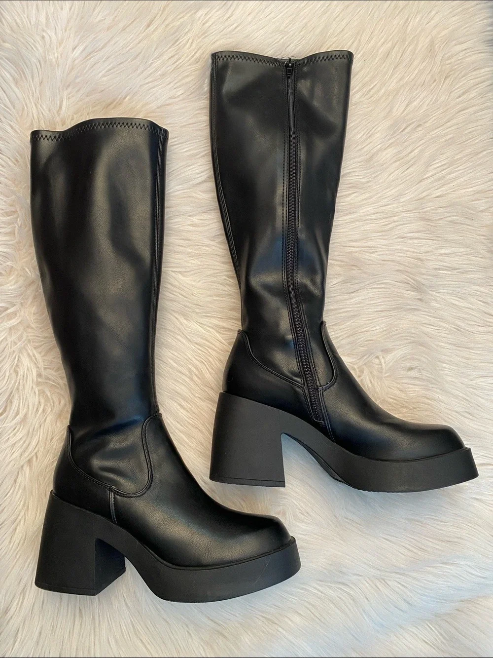 Madden Girl Silass Chunky Heel Platform Festival Zip Up Knee High Boots, Size 8